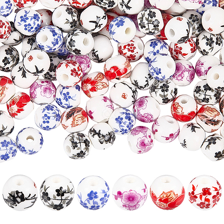 Handmade Flower Printed Porcelain Ceramic Beads PORC-LT0001-12C-1