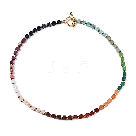 Cube Natural Agate Beaded Necklaces for Women NJEW-T017-06G-1