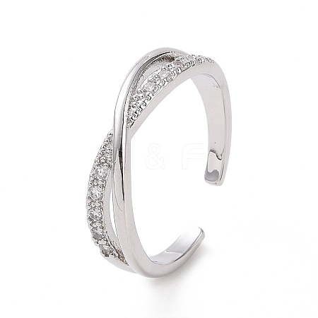 Clear Cubic Zirconia Criss Cross Open Cuff Ring RJEW-E072-02P-1