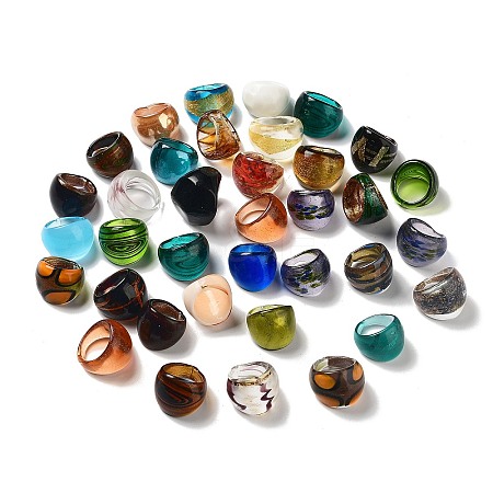 Mixed Handmade Lampwork Wide Band Rings RJEW-X0005-B-1