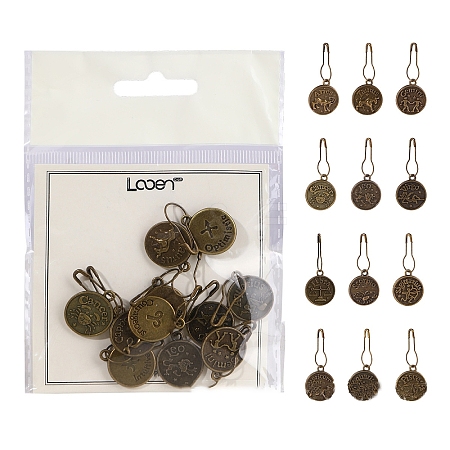 12Pcs Twelve Constellation Alloy Charms Locking Stitch Marker PW-WGEBAEF-03-1