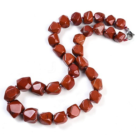 Natural Red Jasper Nuggets Beaded Necklaces for Women Men NJEW-K388-01L-1