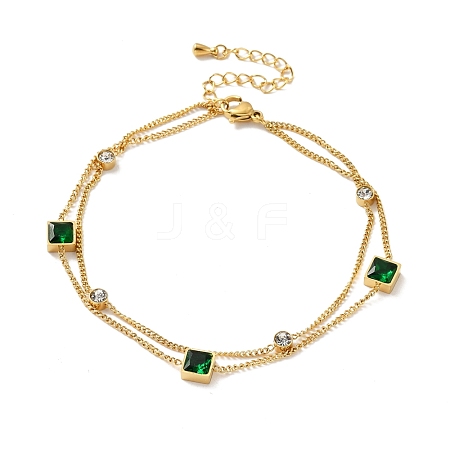 Ion Plating(IP) 304 Stainless Steel Chain Multi-strand Anklet with Rhinestone BJEW-P272-02G-1