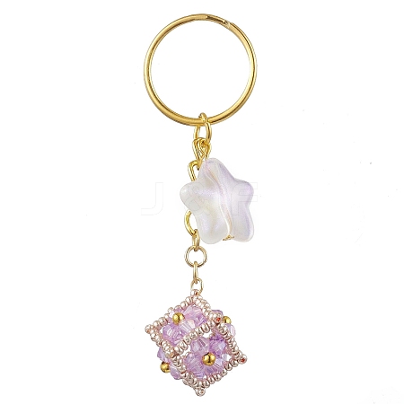 Glass Seed Bead Cube with Acrylic Star Keychain KEYC-MZ00027-04-1