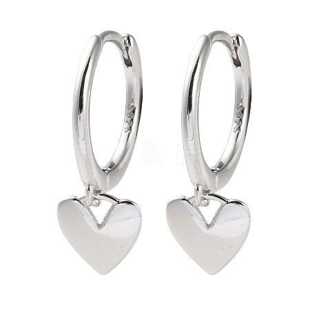 925 Sterling Silver Heart Hoop Earrings EJEW-P296-16P-1