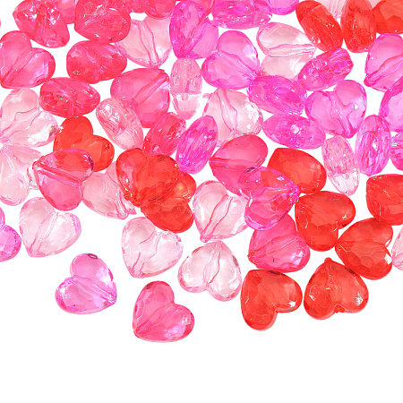 80Pcs 4 Colors Transparent Acrylic Heart Beads OACR-CA0001-23-1