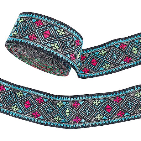 Ethnic Style Rhombus Pattern Polyester Ribbon OCOR-WH0047-50A-1