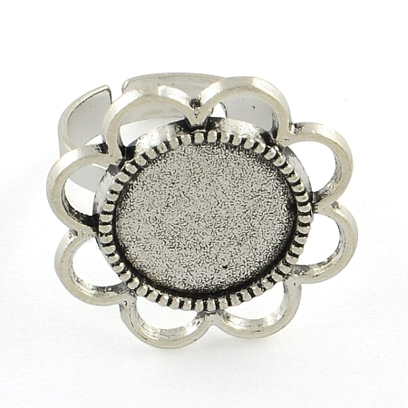 Vintage Adjustable Iron Flower Finger Ring Components Alloy Cabochon Bezel Settings X-PALLOY-O036-18AS-1