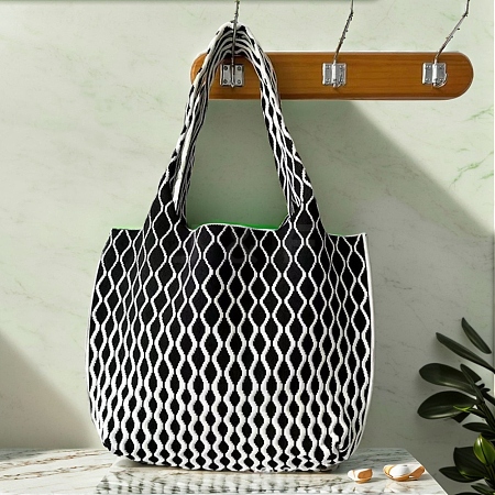 Polyester Rhombus Knitting Tote Bags PW-WG80119-02-1