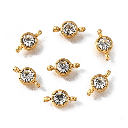201 Stainless Steel Crystal Rhinestone Flat Round Connector Charms STAS-F318-04G-1