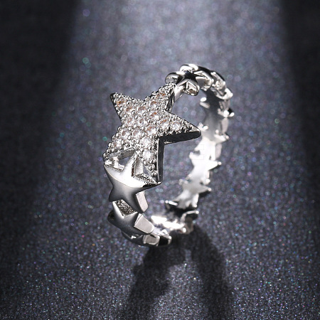 Star Brass Micro Pave Clear Cubic Zirconia Finger Rings for Women FS-WGB2D32-02-1