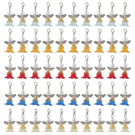 100Pcs 5 Colors Angel Acrylic & ABS Plastic Imitation Pearl Pendant Decorations HJEW-JM02723-1