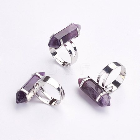 Natural Amethyst Finger Rings RJEW-P120-A07-1