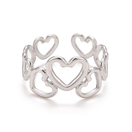 Non-Tarnish 304 Stainless Steel Heart Wrap Open Cuff Ring for Women RJEW-A005-31P-1