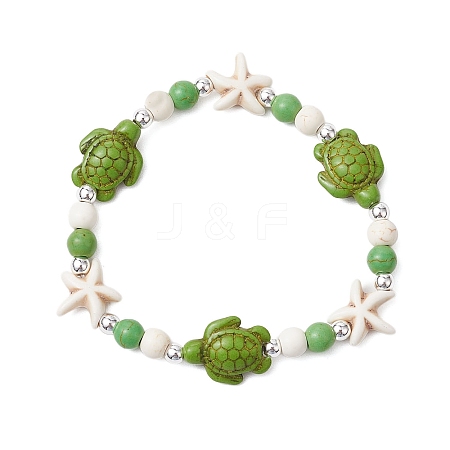 Synthetic Turquoise Beaded Stretch Bracelets for Woemn Men BJEW-JB11094-1