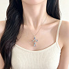 Alloy Rhinestone Enamel Floral Cross Pendant Necklaces for Women WGDC600-01-3