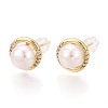 Half Round Brass Micro Pave Clear Cubic Zirconia Stud Earrings PEAR-N017-07I-1