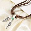 Bohemian Style Alloy Feather with Synthetic Turquoise Pendant Choker Necklaces for Women NJEW-G158-01B-2