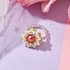 Flower Glass Seed Beaded Stretch Rings for Women RJEW-MZ00022-01-2