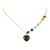 Chakra Natural Black Onyx(Dyed & Heated) Heart Pendant Brass Cable Chain Necklaces for Women NJEW-JN06267-02-2