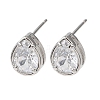 Brass Micro Pave Clear Cubic Zirconia Stud Earrings EJEW-C174-02G-P-4