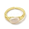 Brass Open Cuff Rings with Natural Pearl RJEW-H220-32G-2