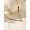 304 Stainless Steel Teardrop Pendant Natural African Turquoise(Jasper) Round Beaded Necklaces for Women WGE7304-01-3