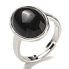 Natural Obsidian Oval Adjustable Rings RJEW-K371-07S-24-2