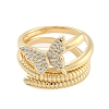 Brass Micro Pave Cubic Zirconia Butterfly Open Cuff Rings Set for Women RJEW-U002-02G-1