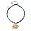 Ocean Electroplated Natural Scallop Shell Pendant Natural Blue Aventurine(Dyed & Heated) Rondelle Braided Bead Necklaces NJEW-JN06445-03-3