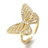 Rack Plating Butterfly Brass Clear Cubic Zirconia Open Cuff Rings RJEW-S411-17G-1