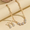 Brass Crystal Rhinestone Flat Round Link Chain Necklaces & Stud Dangle Earrings Sets for Women FS-WG8EC1E-01-5