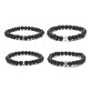 4Pcs 4 Style Heart & Round & Flat Round Alloy & Natural Lava Rock Beaded Stretch Bracelets Set for Women BJEW-JB09365-1