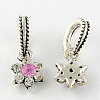 Flower Antique Silver Tone Alloy Rhinestone European Dangle Charms MPDL-S034-M-2