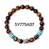 Natural Tiger Eye & Synthetic Turquoise Stretch Bracelet PW-WG80407-07-1