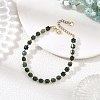 Faceted Cube Natural Moss Agate and Round Brass Beaded Bracelets BJEW-JB14445-1