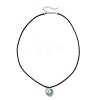 Opalite & Natural Green Aventurine & Tiger Eye & Blue Spot Jasper & Rose Quartz Copper Wire Wrapped Faceted Heart Pendant Black PU Leather Cord Necklaces NJEW-JN05837-5