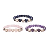 Natural Gemstone & Pearl & Brass Flower Beaded Stretch Bracelet for Women BJEW-JB09010-1