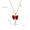 Christmas 304 Stainless Steel Rhinestone and Flocking Fabric Bowknot Pendant Necklaces for Women FS-WGD2A9A-02-2