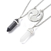 2Pcs 2 Style Natural Quartz Crystal & Black Obsidian Bullet Pendant Necklaces Set NJEW-JN03994-02-6