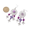 Woven Web/Net with Cross & Skull Synthetic Turquoise Dangle Earrings EJEW-JE05865-02-3