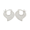 Heart Brass Pave Clear Cubic Zirconia Hoop Earrings EJEW-M258-23P-1