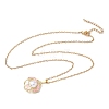 Brass Enamel Pink Flower Pendant 304 Stainless Steel Chain Necklaces for Women NJEW-D341-04G-4