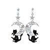 Enamel Cat with Moon Dangle Stud Earrings with Crystal Rhinestone MOST-PW0001-058B-1