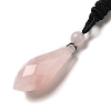 Cone Natural Rose Quartz Pendant Necklace with Nylon Rope for Women G-H286-08C-3