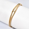 304 Stainless Steel Micro Pave Cubic Zirconia Double Layer Cuff Bangle for Women BJEW-K303-01G-3