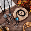3Pcs 3 Style Adjustable Zinc Alloy Pave Synthetic Turquoise Oval/Flat Round Pendant Black PU Leather Cord Lariat Necklaces NJEW-ME0001-02-5