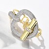 Brass Micro Pave Cubic Zirconia Open Cuff Ring for Women RJEW-F177-01GP-5