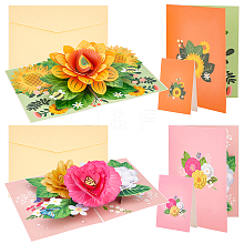 AHANDMAKER 2 Sets 2 Styles Valentine's Day Rectangle 3D Pop Up Flower Paper Greeting Card AJEW-GA0006-96