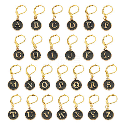 26Pcs Flat Round with Letter A~Z Alloy Enamel Pendant Locking Stitch Markers HJEW-TAC0087-1